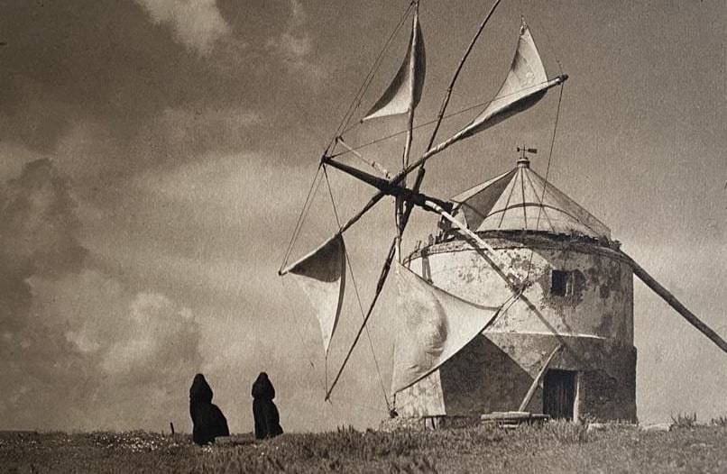 The famous Vejer windmills, this one photographed c.1910